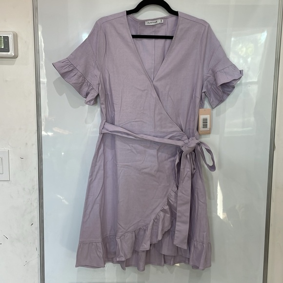 JUSTFAB Ruffle True Wrap Dress Linen Blend Size XXL NWT - Picture 7 of 14